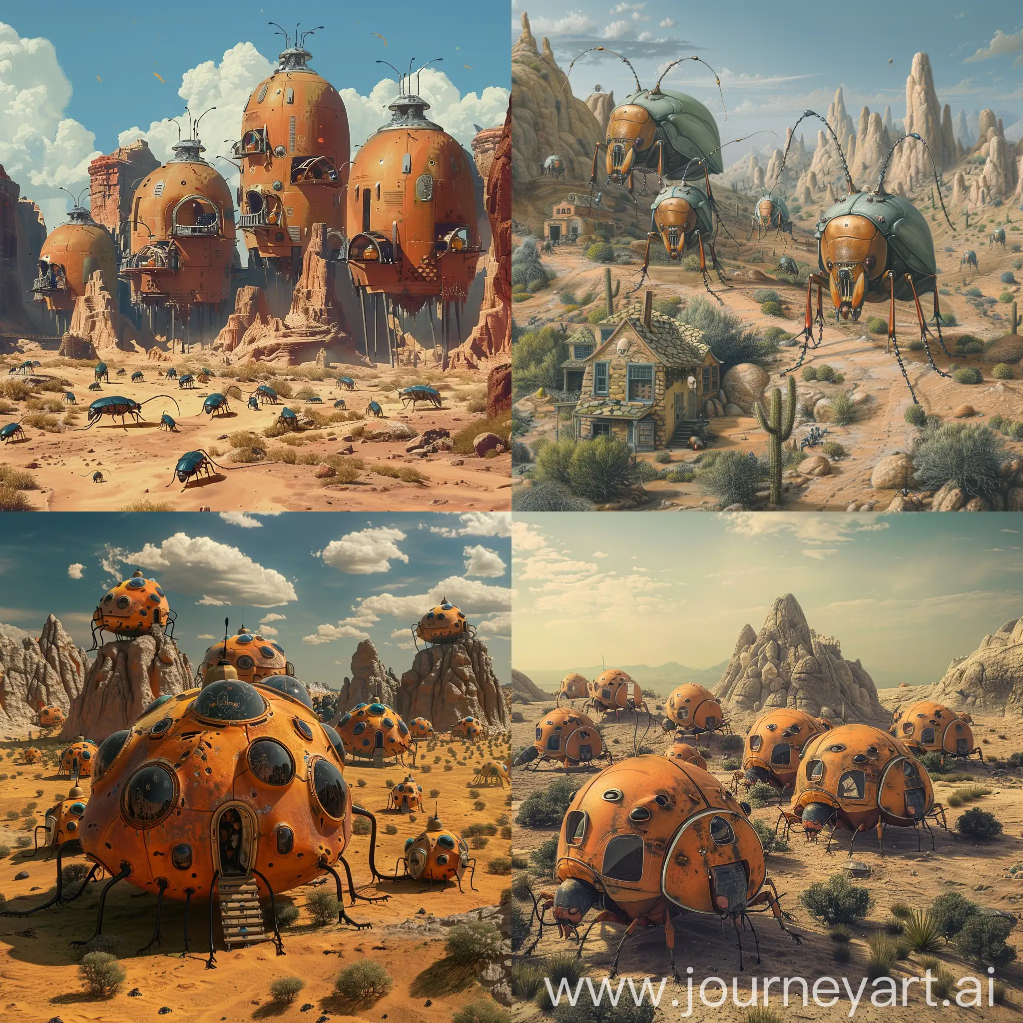 Desert with houses of humanoid beetles