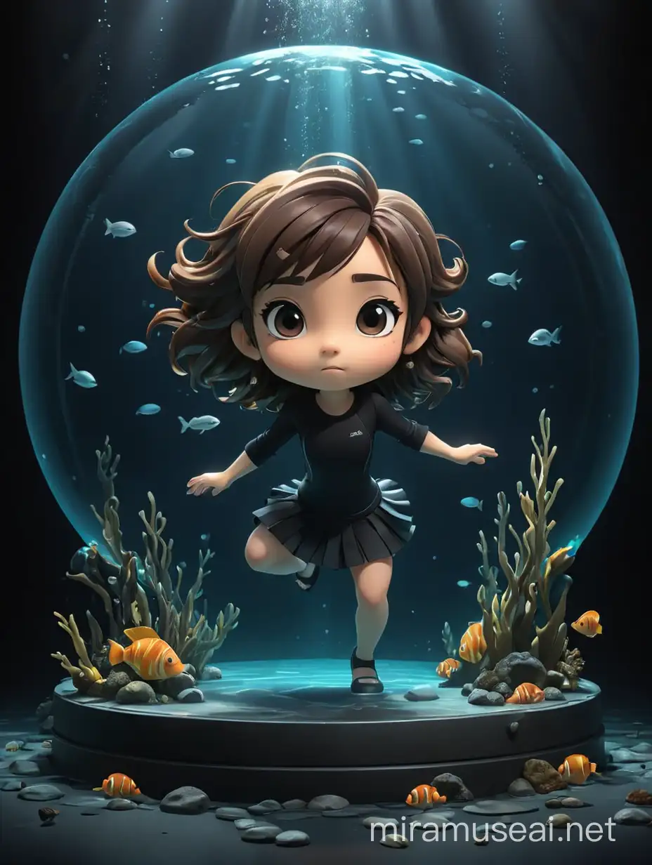 3D Chibi Style Underwater Stage with Dramatic Lighting