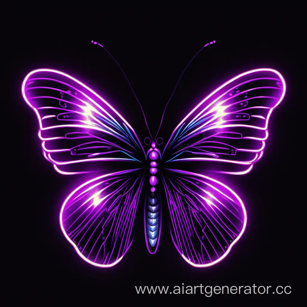фиолетовая неоновая бабочка на черном фоне