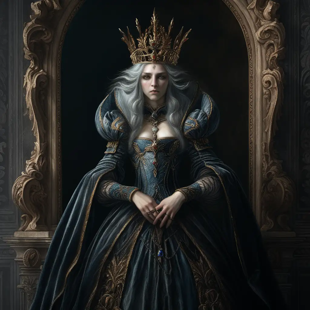 Dark Souls style, Elden Ring style, a beautiful dark queen, dark fantasy, baroque painting, renaissance painting 