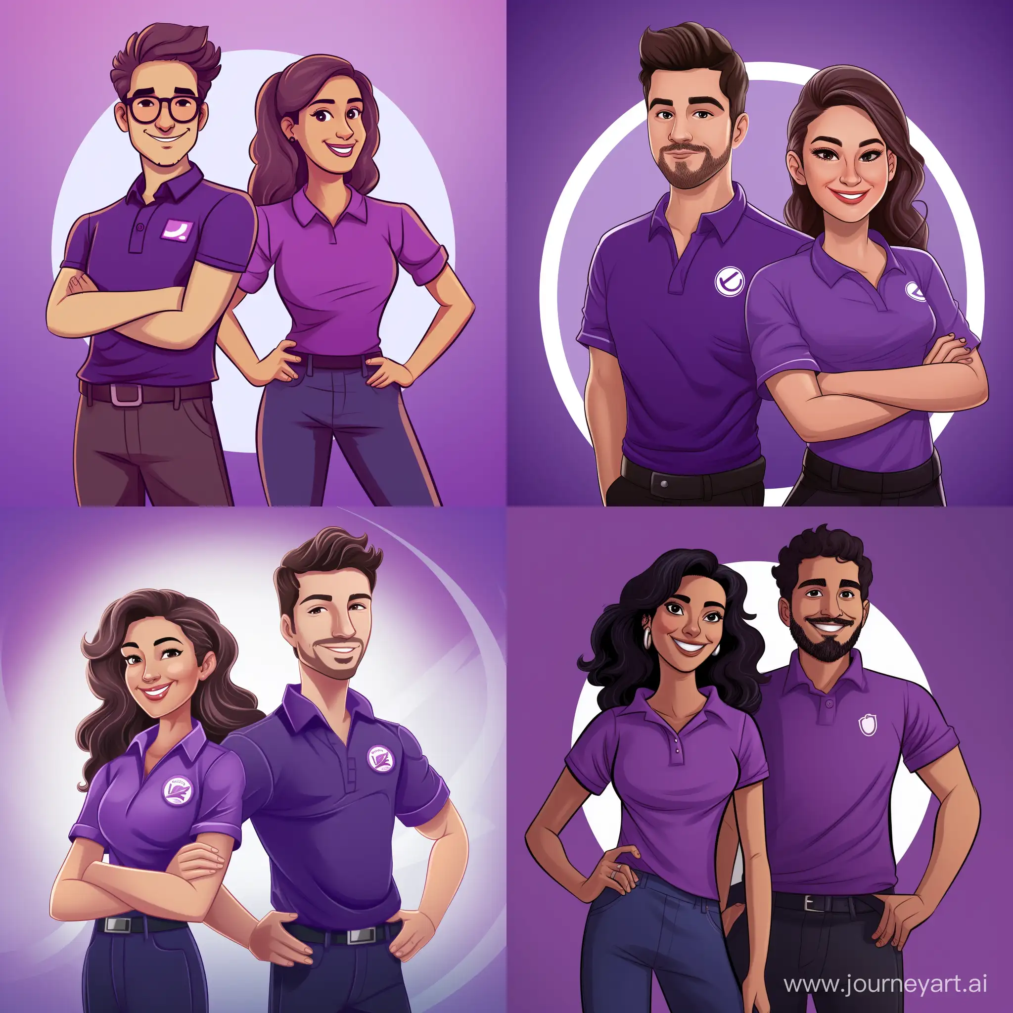 Cartoon-Curators-Greeting-in-Purple-Polos