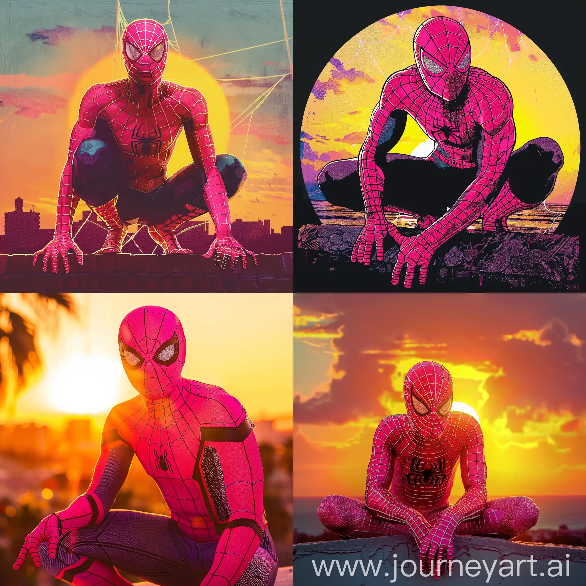 Pink-Spiderman-Silhouette-Against-Sunset-Sky