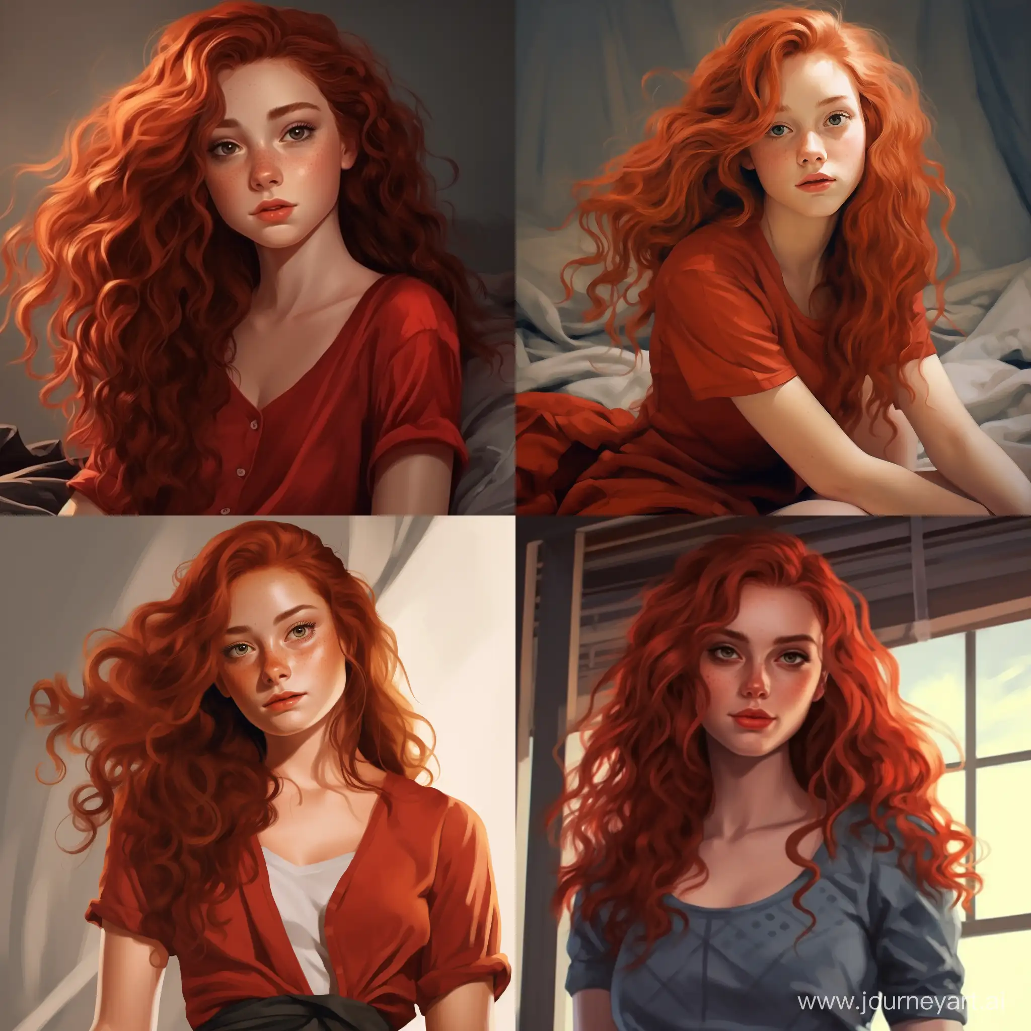 Charming-Teen-with-Curly-Dark-Red-Hair-in-Stylish-Red-Ensemble