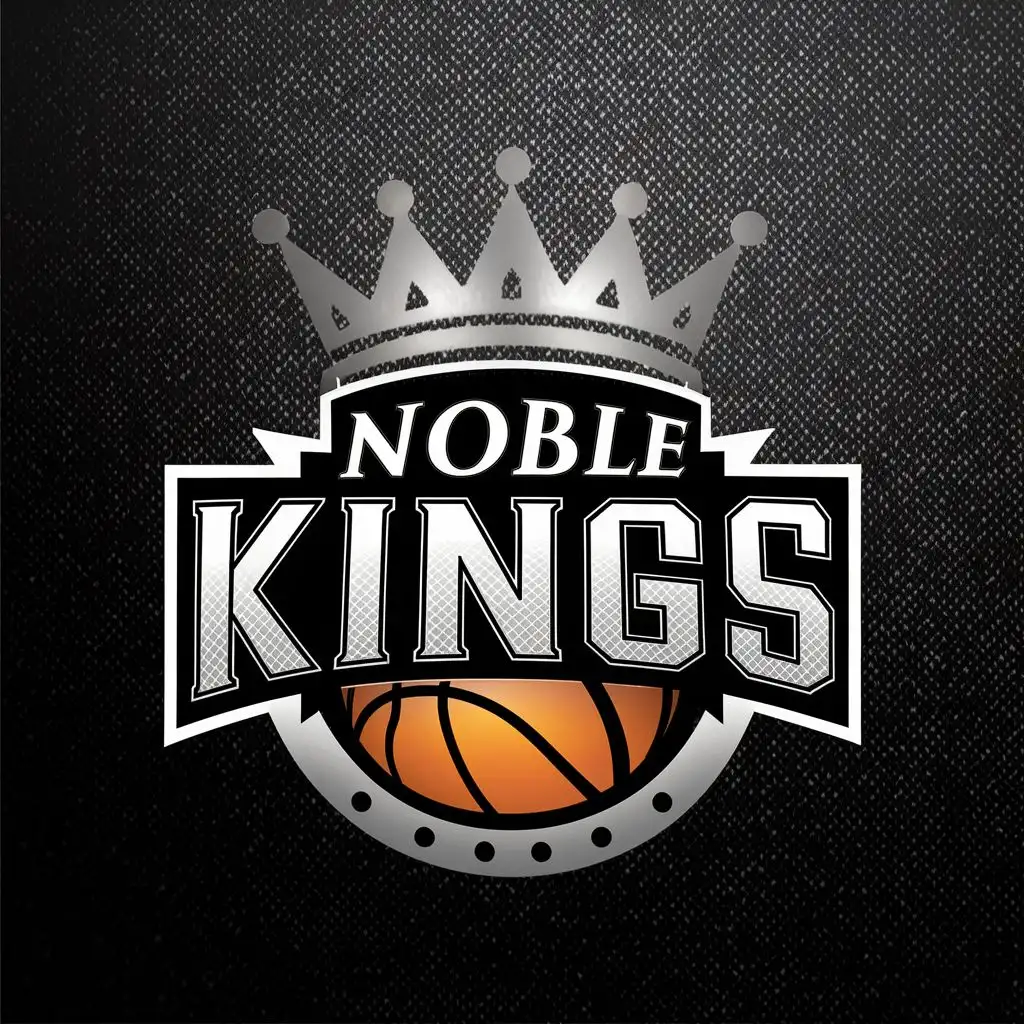 logo, BASKETBALL, CROWN AND LION, with the text "NOBLE KINGS", typography, be used in Sports Fitness industry