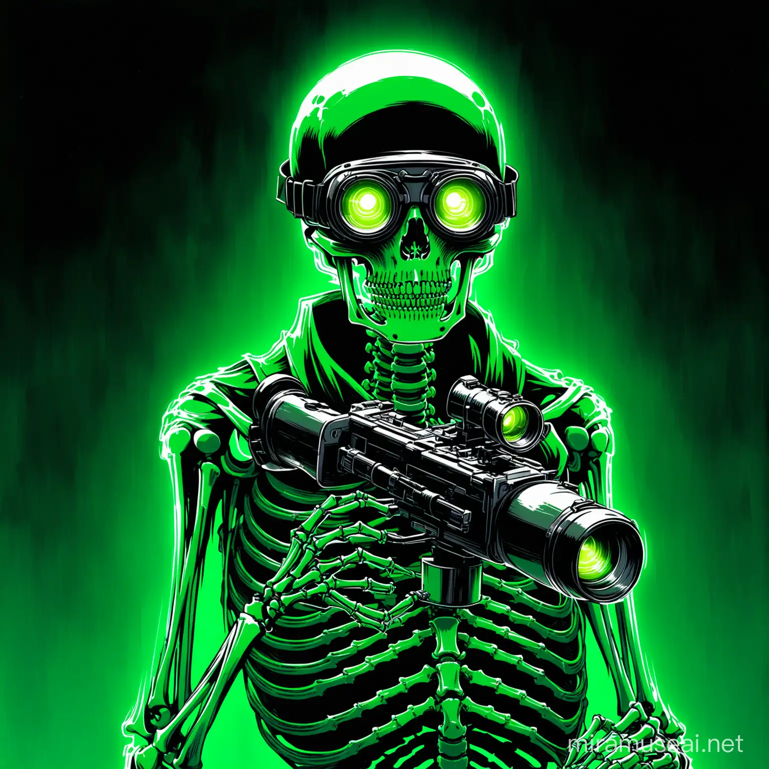 Skeletor in Night Vision Goggles for Spooky Adventure
