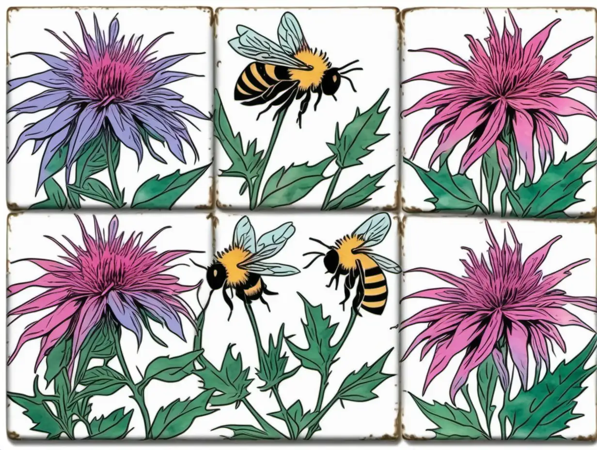 Pastel Watercolor Bee Balm Flowers Clipart Andy Warhol Inspired