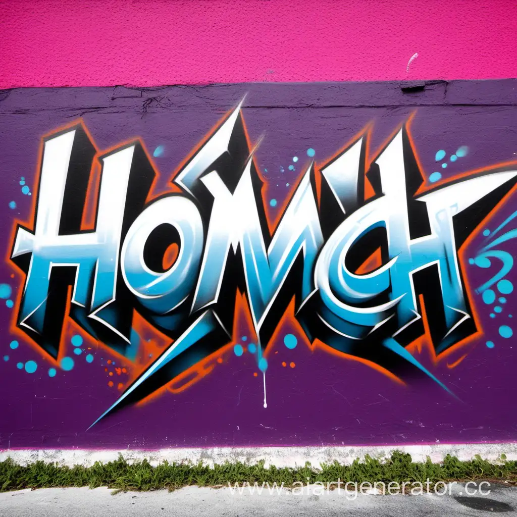 Написанный текст "Хом Хомыч" на стене в стиле граффити из Майами