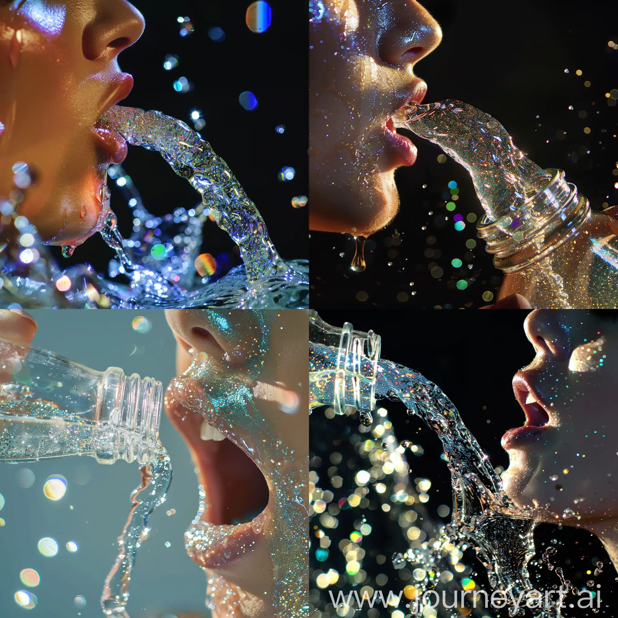 Sparkling-Water-Pouring-into-Womans-Mouth-from-Elegant-Glass-Bottle