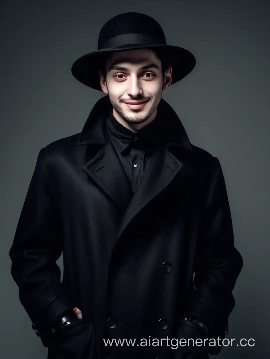 Mysterious-Young-Man-in-Black-Long-Coat-with-WideBrimmed-Hat