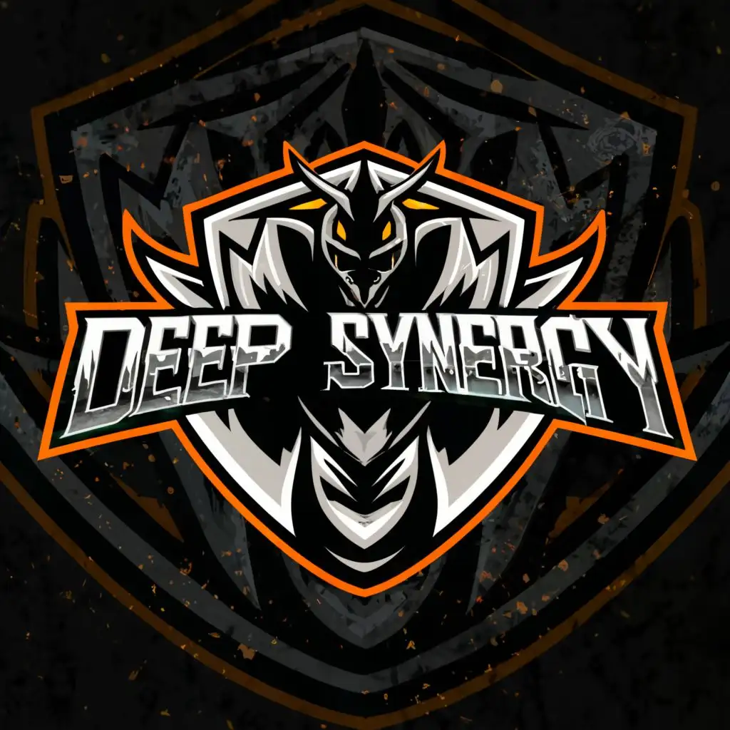 logo, E-sport  team logo carbon/coal, with the text "DEEP Synergy", typography