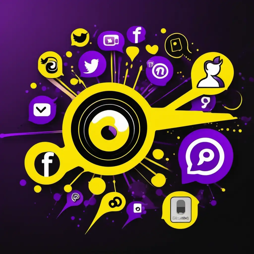 Dynamic Social Media Marketing Graphic on Vibrant Black Purple and Yellow Background