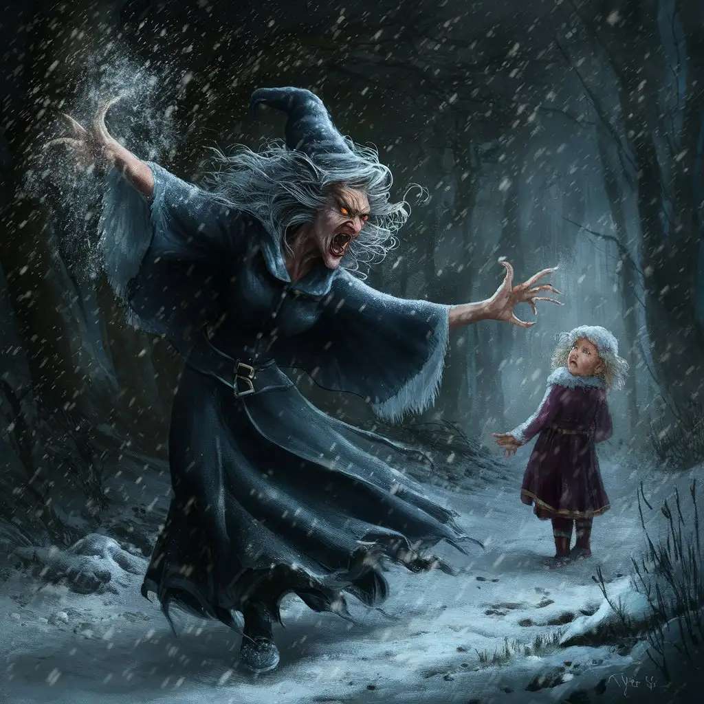 Взбесилась ведьма злая
И, снегу захватя,
Пустила, убегая,
В прекрасное дитя…