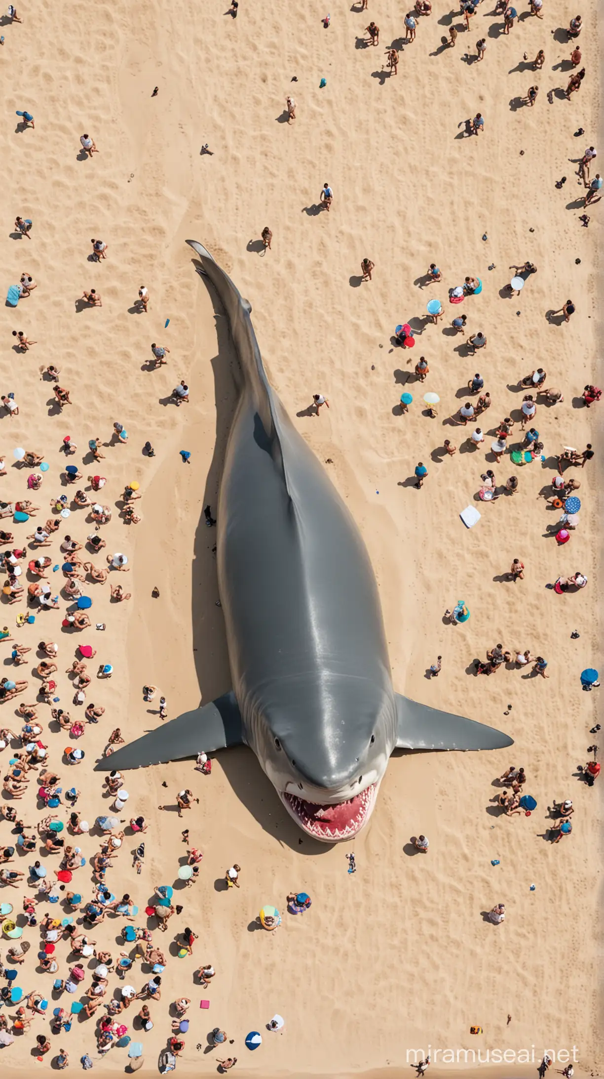 Stranded Shark on Beach with Curious Onlookers
