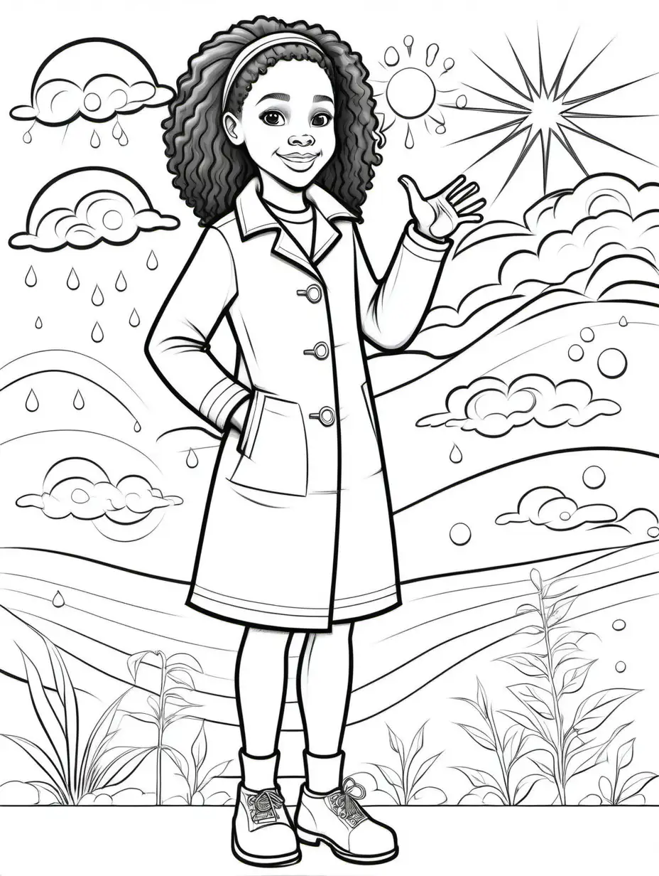 African American Girl Meteorologist Coloring Page