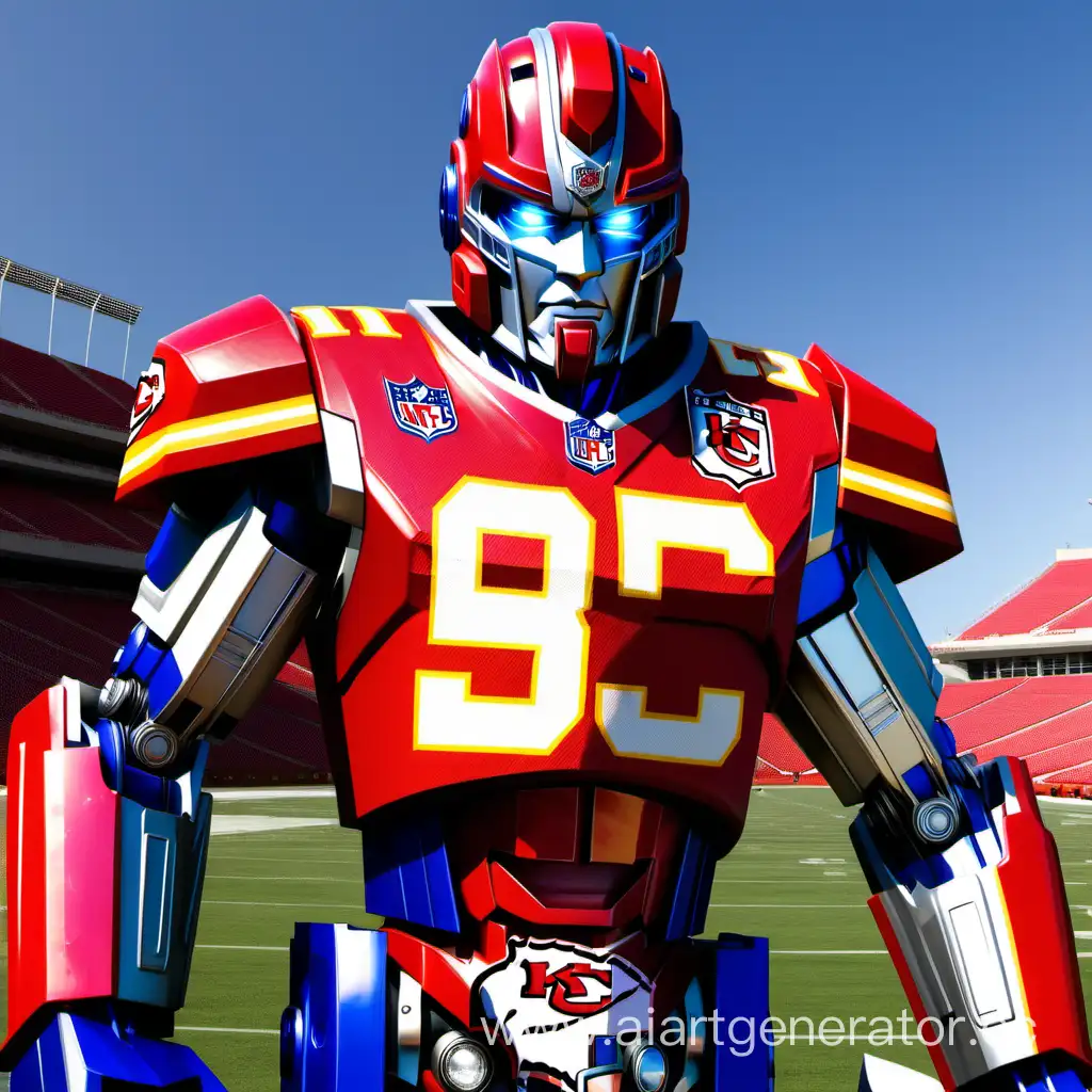 Optimus prime Waring a Kansas city Chiefs nfl jersey 