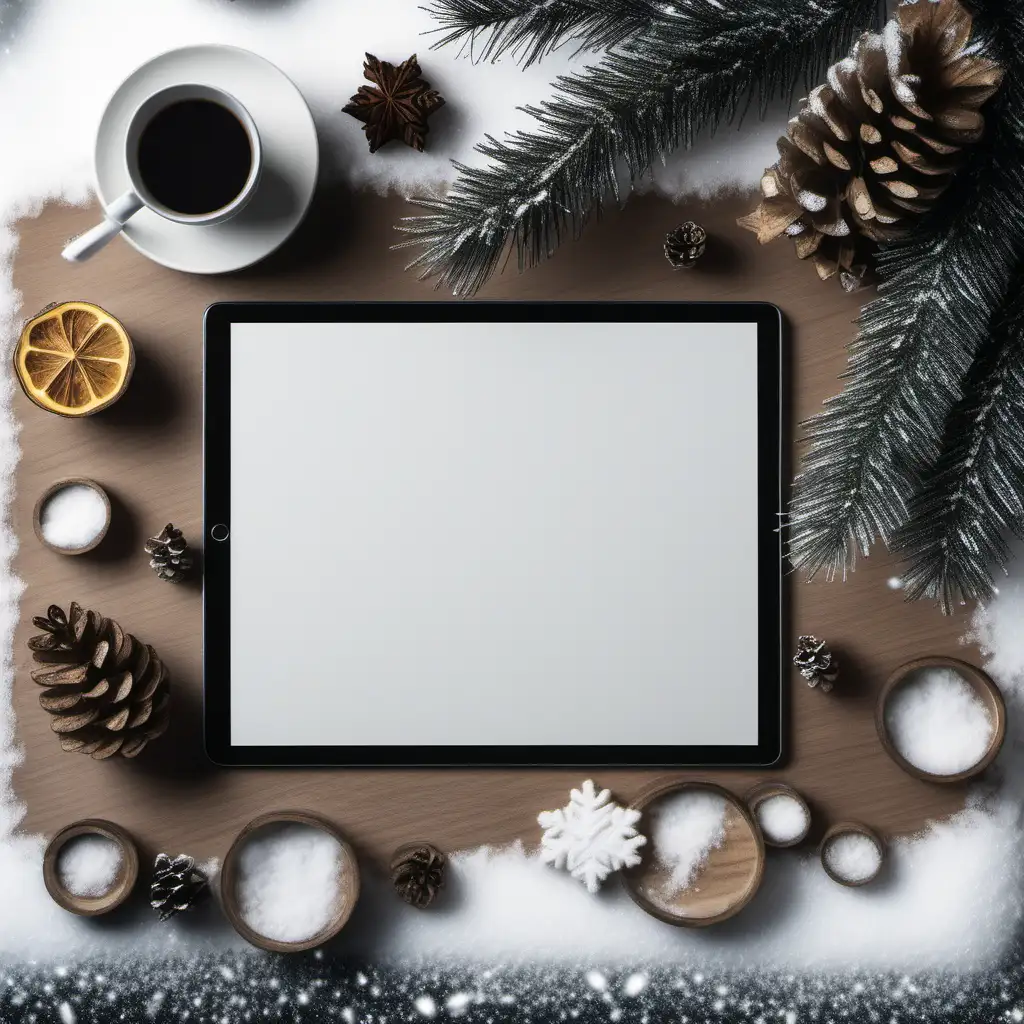 Winter Tabletop Mockup with Snowy Landscape