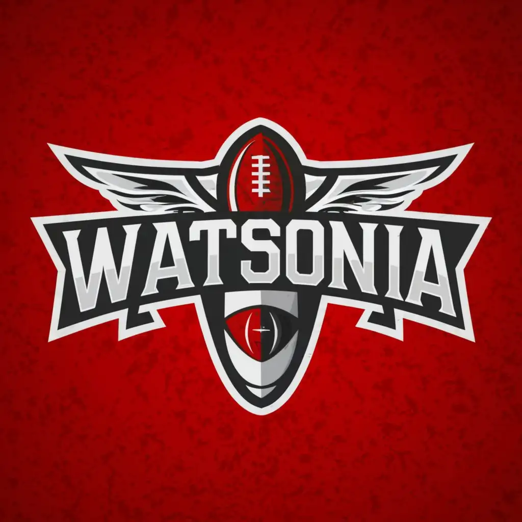a logo design,with the text "Watsonia", main symbol:Red, white, black
Saint, football, halo, wings, Saint,
Australian rules football,,Minimalistic,clear background