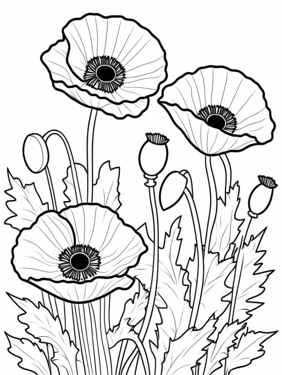 simple cute poppies coloring page line art...