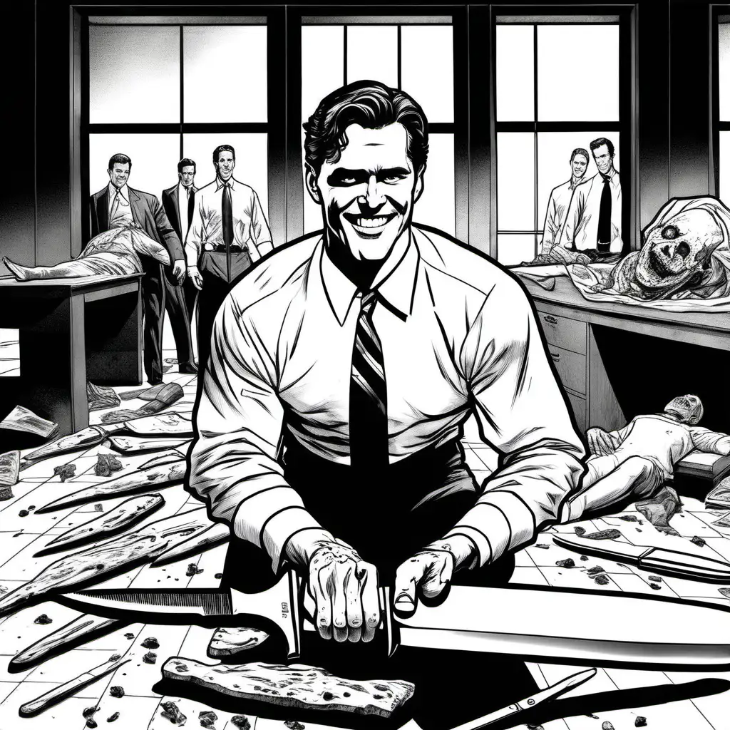 Sinister Executive from American Psycho with Butcher Knife in Monochrome