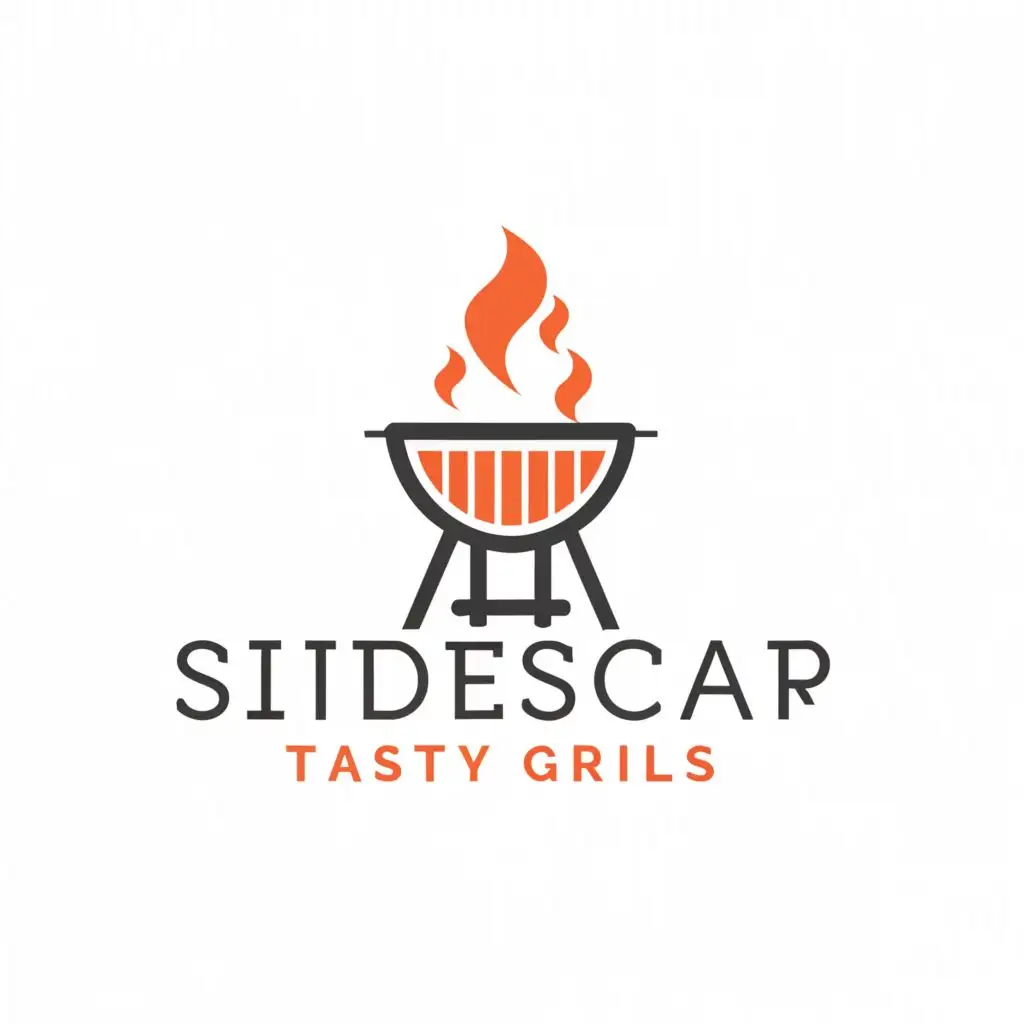 a logo design,with the text "SIDESCAR TASTY GRILS", main symbol:A logo maker, grill square grill, grill lines above it. Color Brown and white.

 DESCRIPTION: JAGGED LINE A ZIG ZAG LINE ABOVE THE SQUARE 

COMPANY SLOGANS: WE SERVE THR BEST GRILLS AROUND THE GLOBE 

COMPANY COLORS: BROWN AND WHITE

 EXTRA FEATURES: LOGO SHOULD HAVE A GRILL SAMPLES ON IT
,Minimalistic,be used in Restaurant industry,clear background