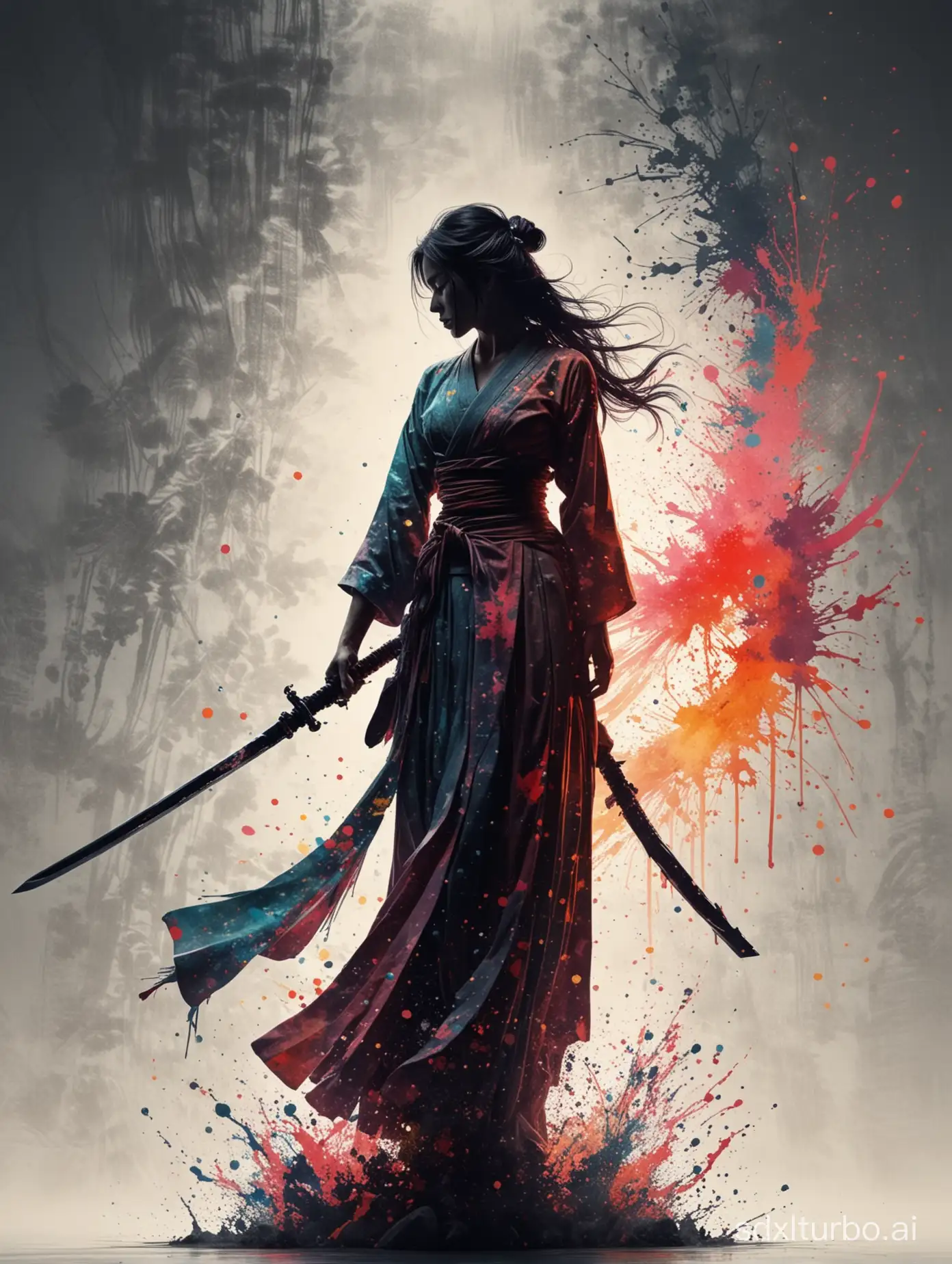 Aesthetic-Silhouette-of-a-SwordWielding-Woman-in-Ancient-Japanese-Art-Style