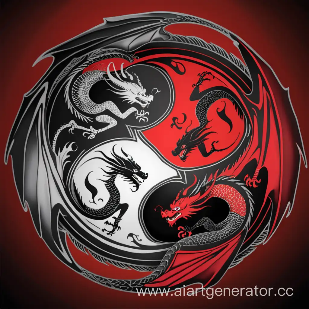 Red/black color Yin Yang dragons