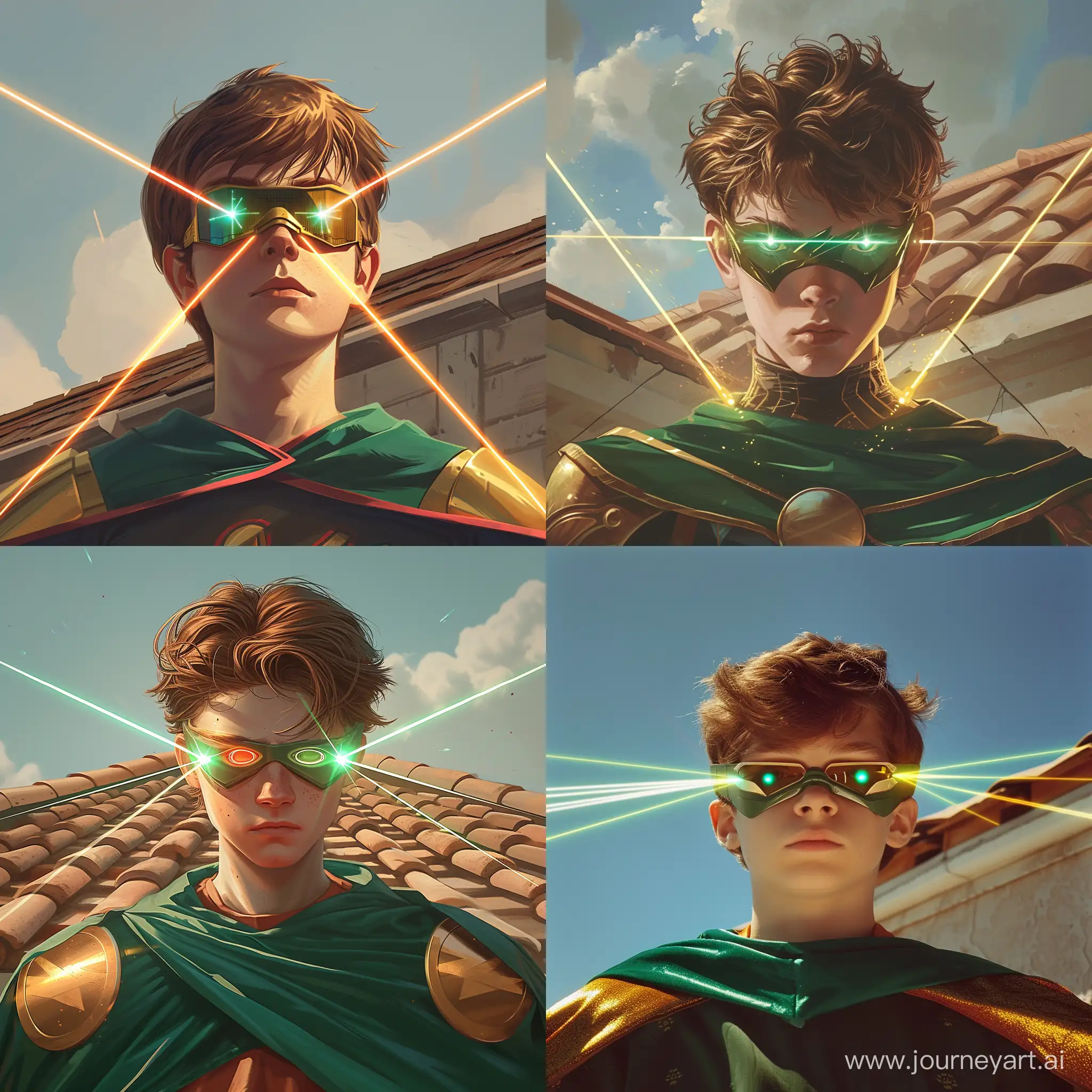 Superhero-Teen-with-Brown-Hair-and-Green-Cape-Shooting-Laser-Beams-from-Rooftop