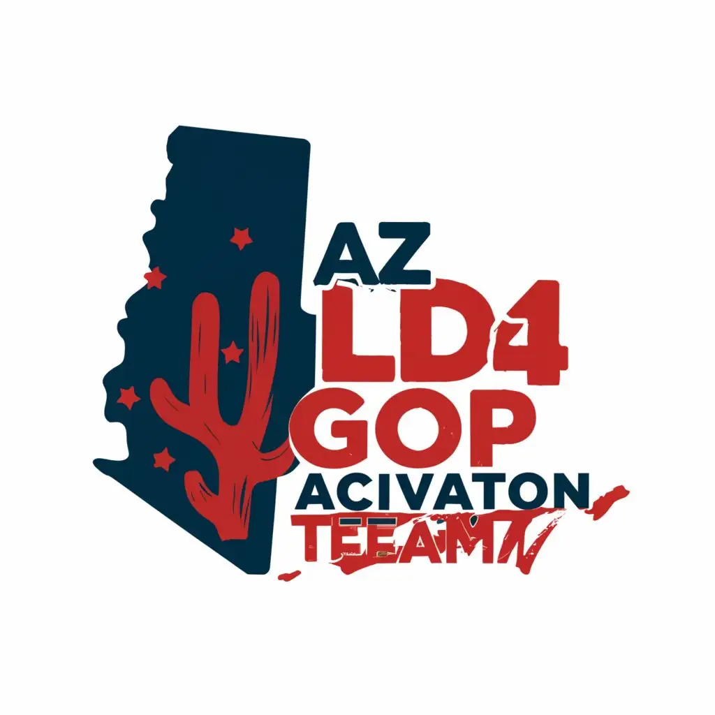 a logo design,with the text "AZ LD4 GOP Activation Team", main symbol:Sure, here's a conceptual logo for the AZ LD4 GOP Activation Team:

[The logo features a stylized depiction of the state of Arizona in bold blue, with the letters "LD4 GOP" in red within the boundaries of the state. Above the state outline, there's a dynamic upward arrow in vibrant red, symbolizing progress and activation. Below the state outline, the words "Activation Team" are written in a clean, modern font in black. The overall design is balanced, professional, and impactful.],Moderate,clear background