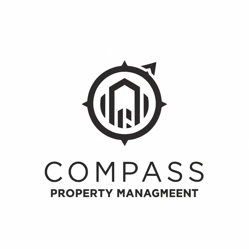 a logo design,with the text "Compass Property management", main symbol:Compass, house, management,Minimalistic,be used in Real Estate industry,clear background