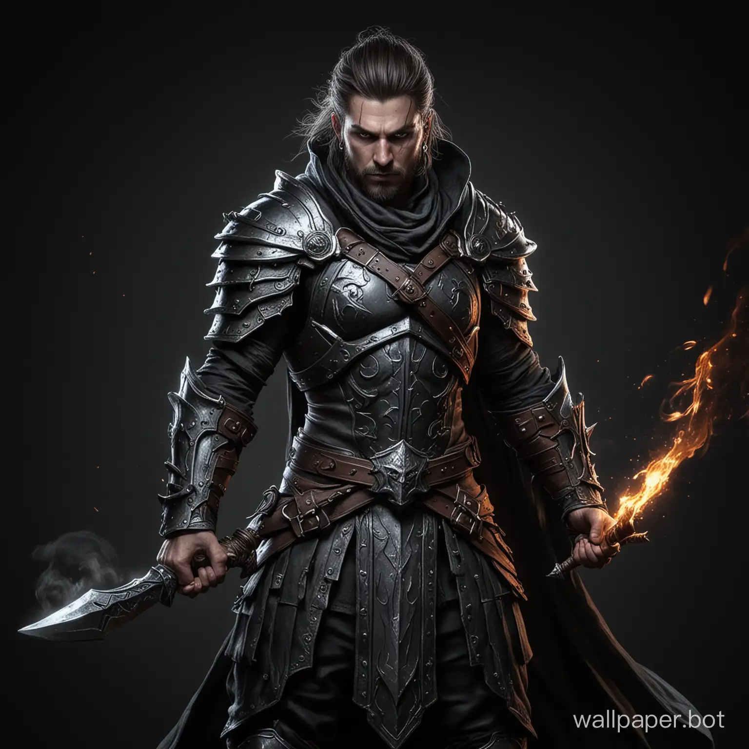 Draw a brutal fantasy mage warrior on a black background