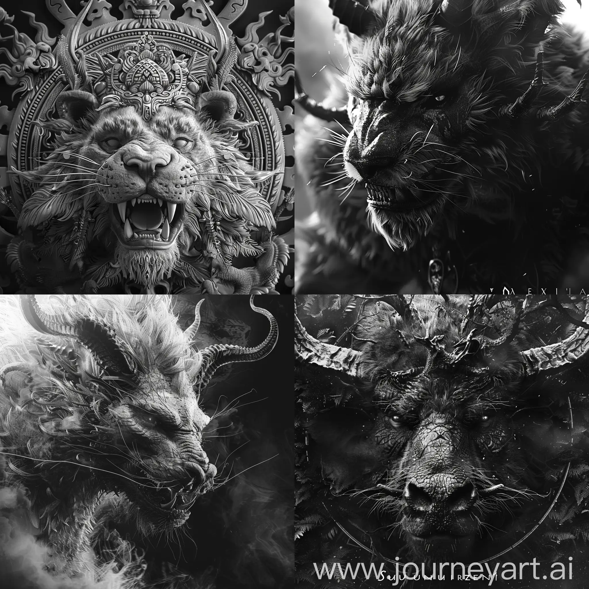 Genrate me a beast realistic 4k ultra hd ultra real sukuna digital art in black and white them