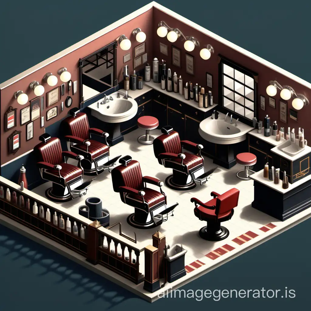 a barber shop with lots of chairs and sinks, gentleman's club lounge, canva, saloon, isometry, highly detailed, well - rendered, 