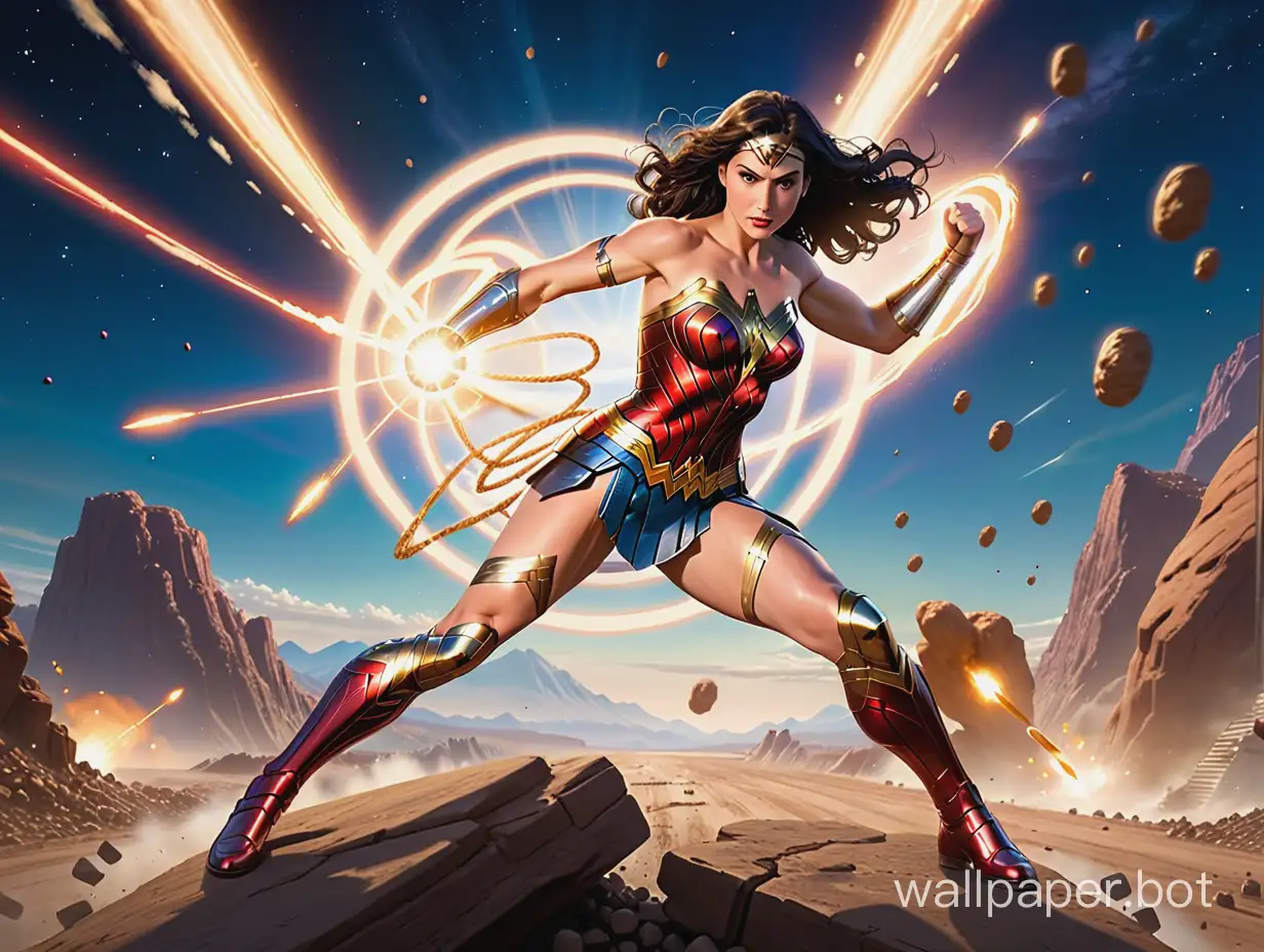 wonder woman fight against captain marvel,  world beyond the sky background, -extra leg,