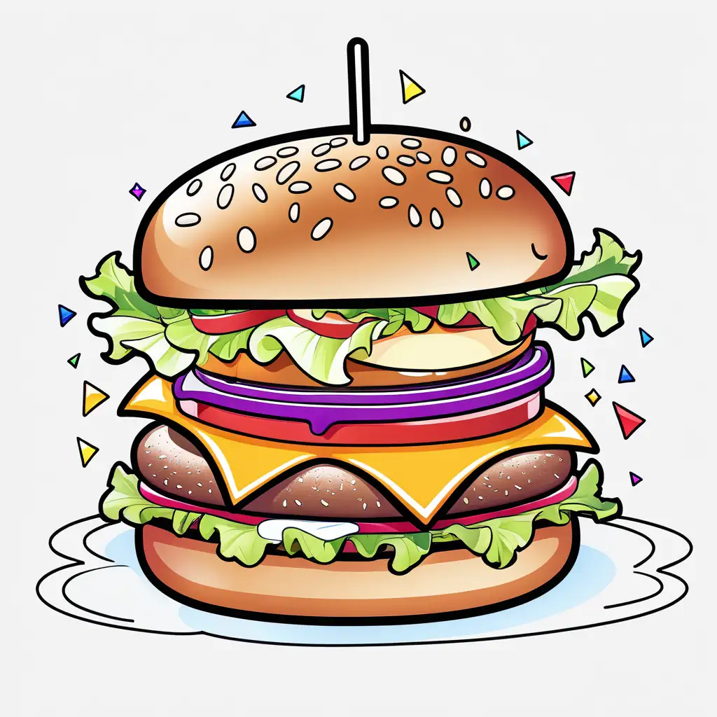 Colored page with one very appetizing burger happy and colorful