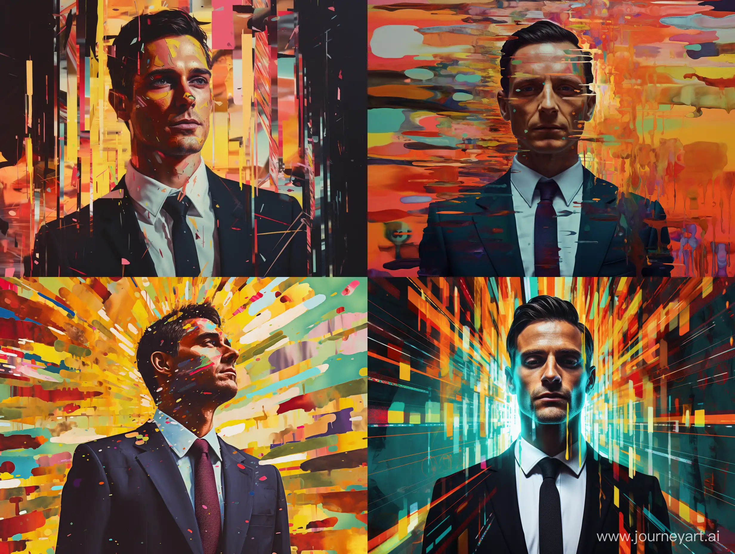 Aspiring-Man-in-Suit-Smiles-with-Futuristic-Glitch-Art-Background