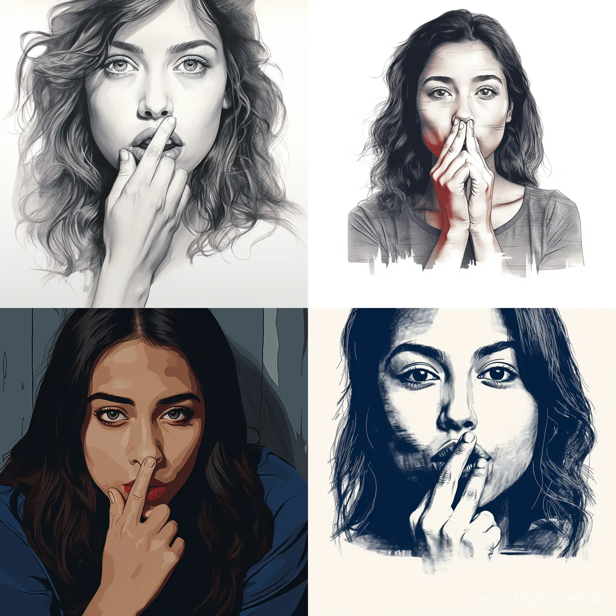image outline of a girl with a finger at her lip, representing silence