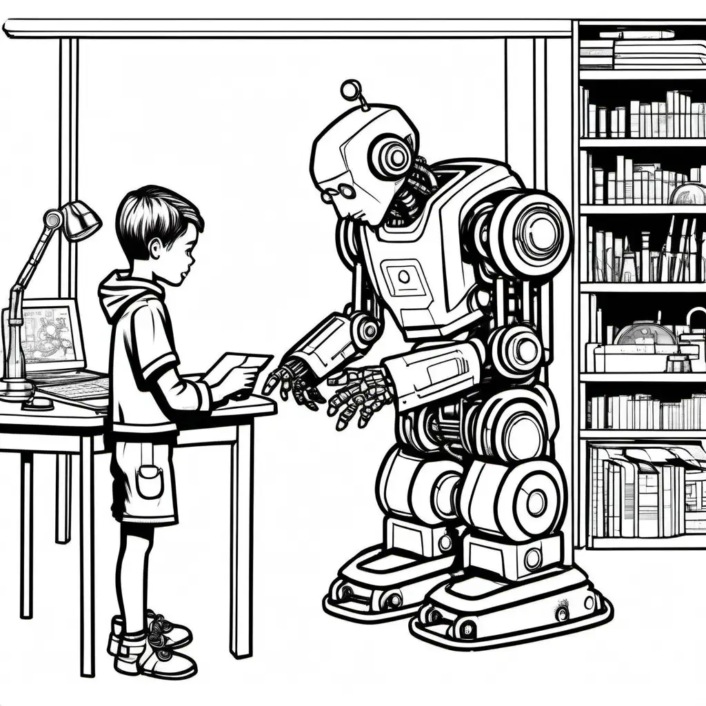 Tech-Robot-Assisting-Young-Scientist-in-a-Secret-Lab-Coloring-Page