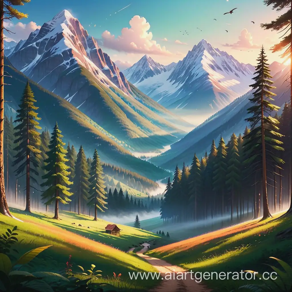 Serene-Forest-Landscape-with-Majestic-Mountains