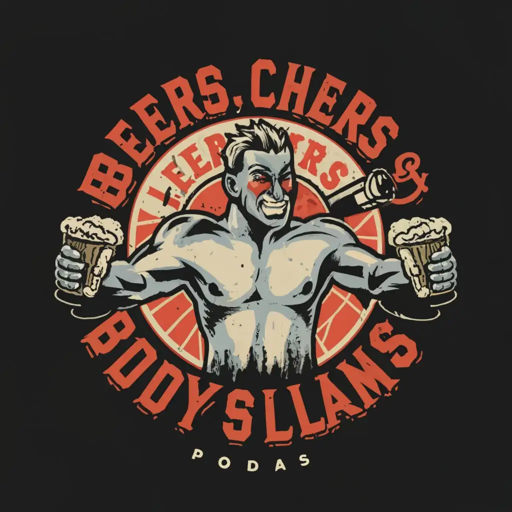 a logo design,with the text "Beers, Cheers & Bodyslams", main symbol:Pro wrestling, podcast,Moderate,be used in Sports Fitness industry,clear background