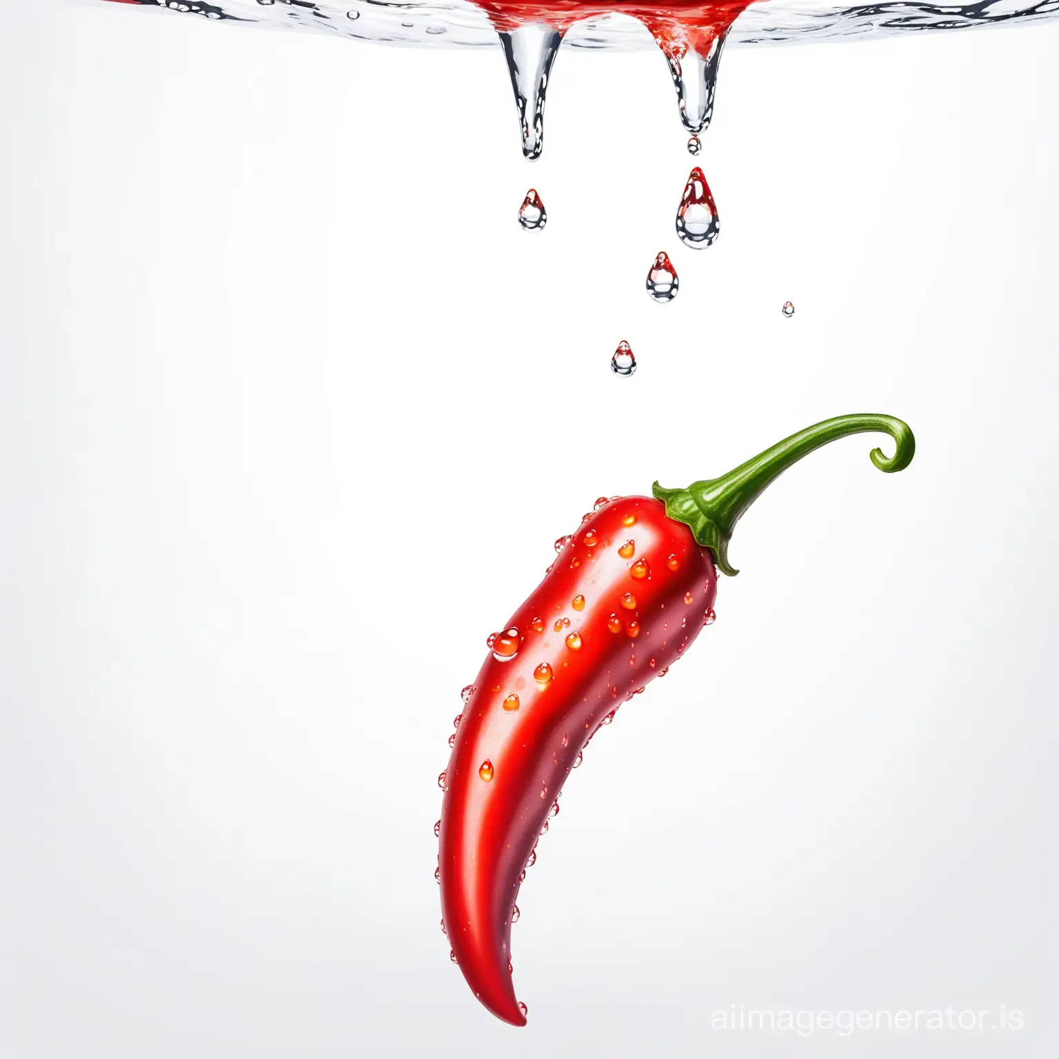 red hot pepper in white background isolated. drops of water