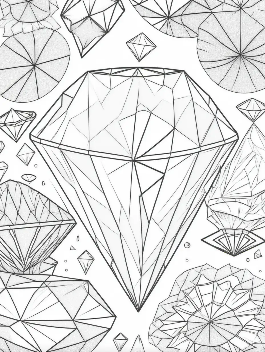 Random diamond shapes coloring page, white background, line drawing, edge to edge