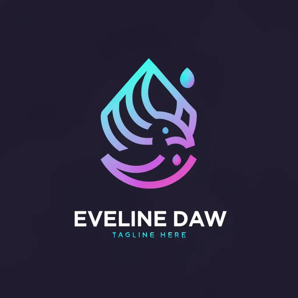 a logo design,with the text "Eveline Daw", main symbol:abstract painterly crow head inside feathery water droplet, minimal lines, simple cold colors,Minimalistic,be used in Entertainment industry,clear background