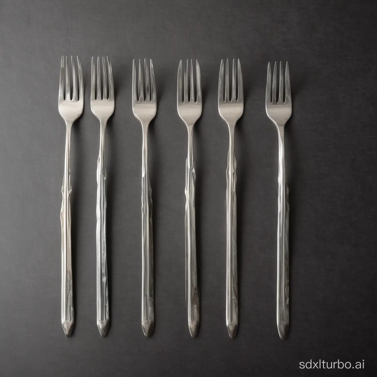 Six forks arranged vertically