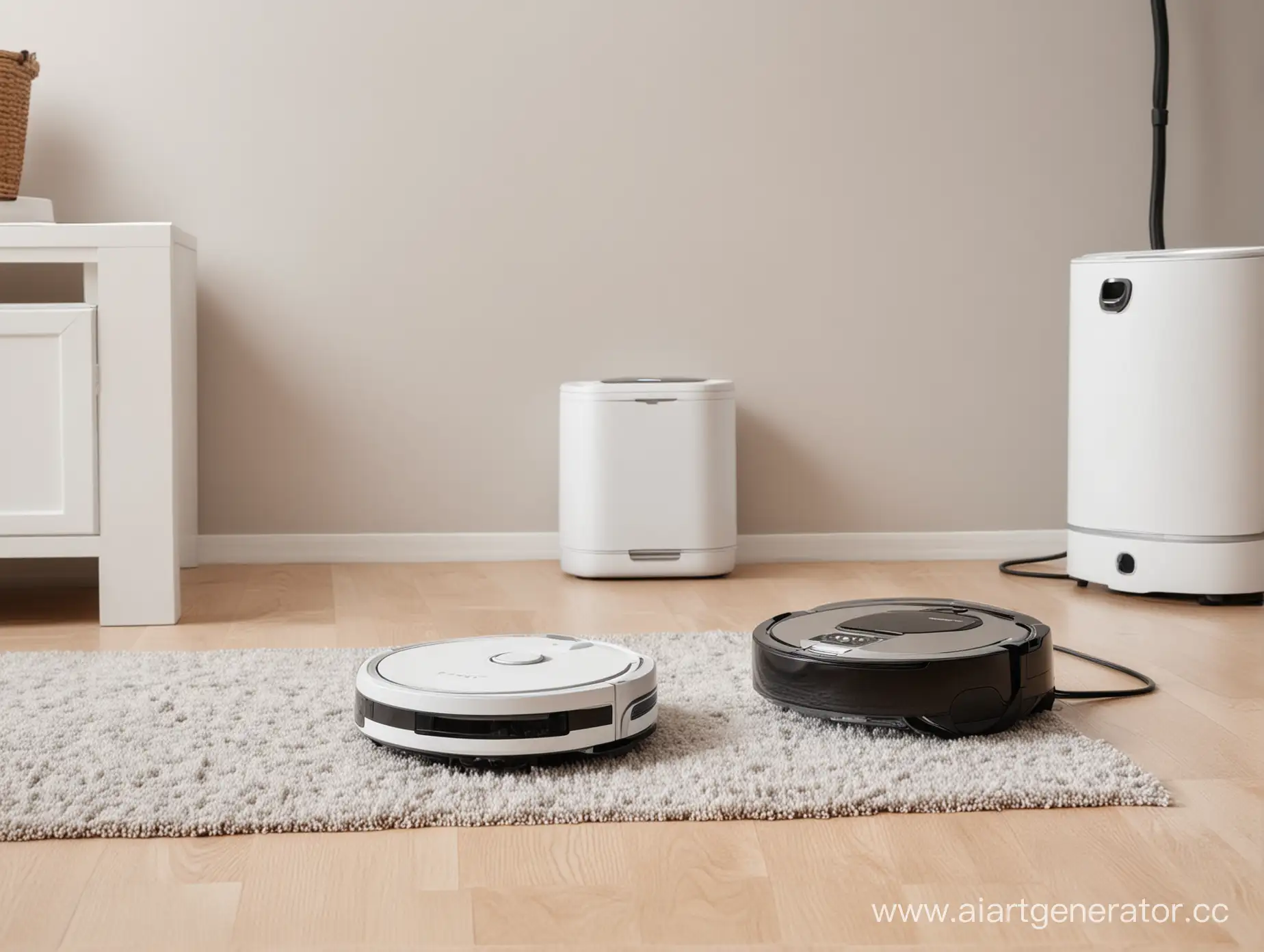 a lot of household appliances for the home; a robot vacuum cleaner; an air humidifier