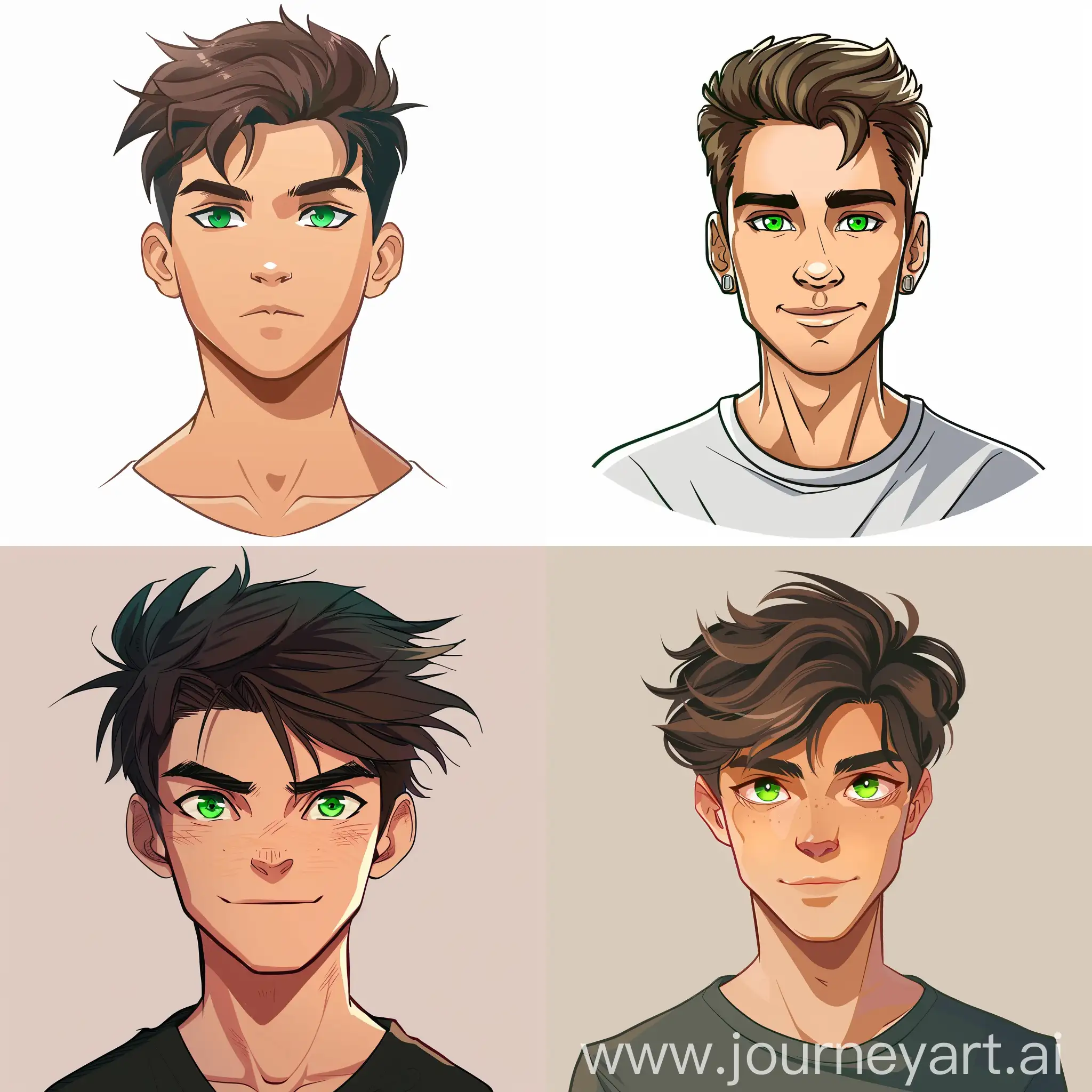 a 25-year-old guy with green eyes cartoon
