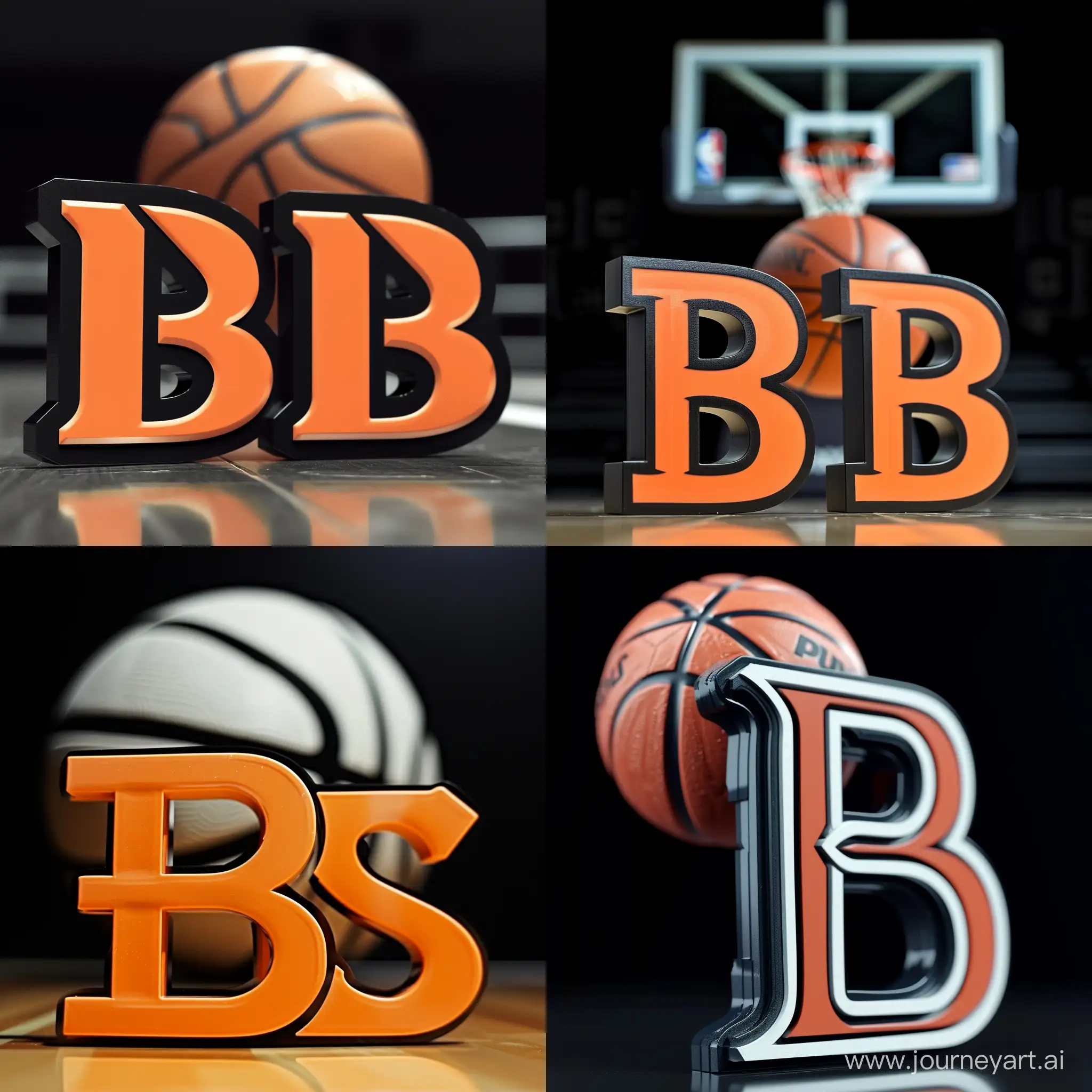 Пожалуйста, создайте логотип с двумя буквами B на переднем плане и баскетбольным мячом позади них