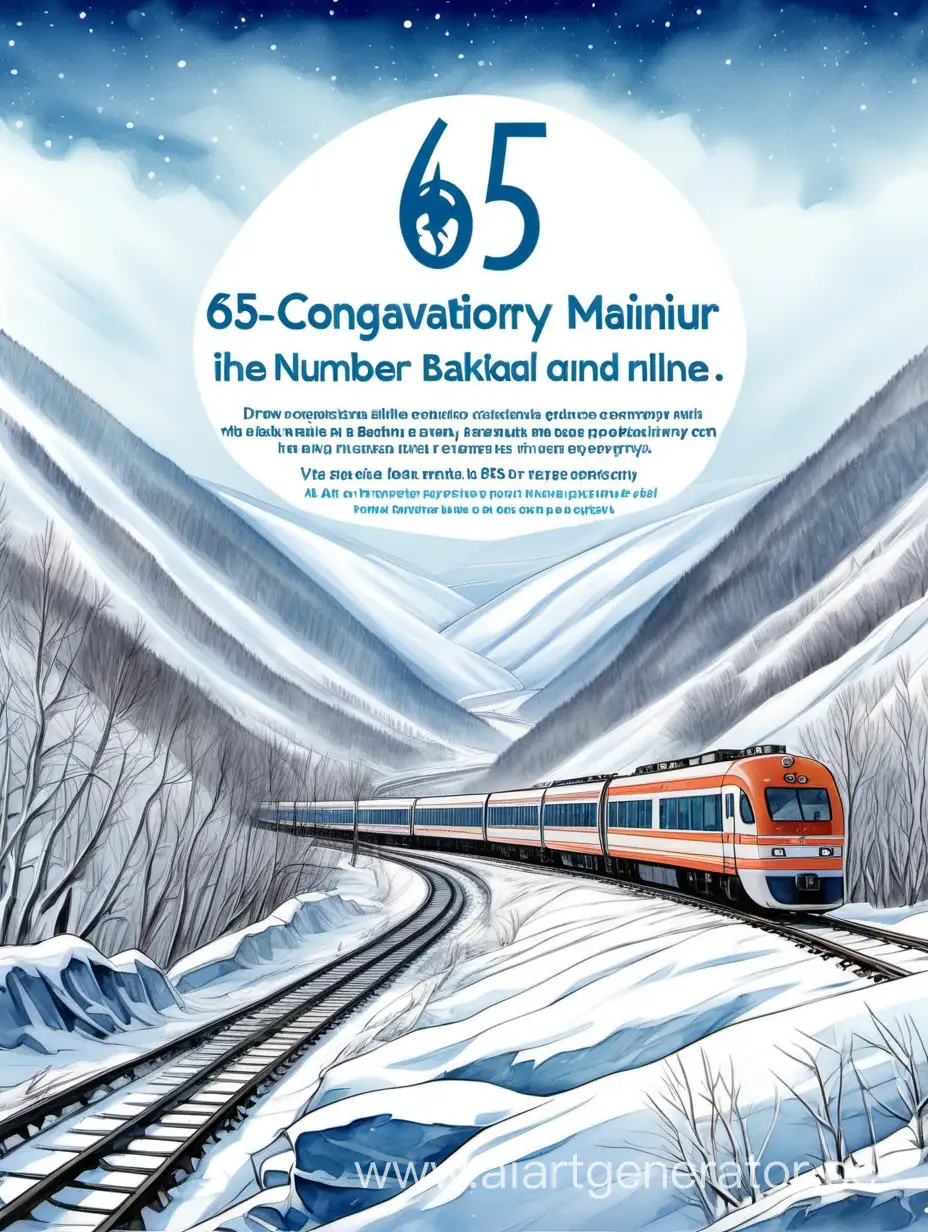 Нарисуй поздравительный плакат с цифрой 65 посередине, на заднем плане Байкало-Амурская магистраль, наука и поэзия