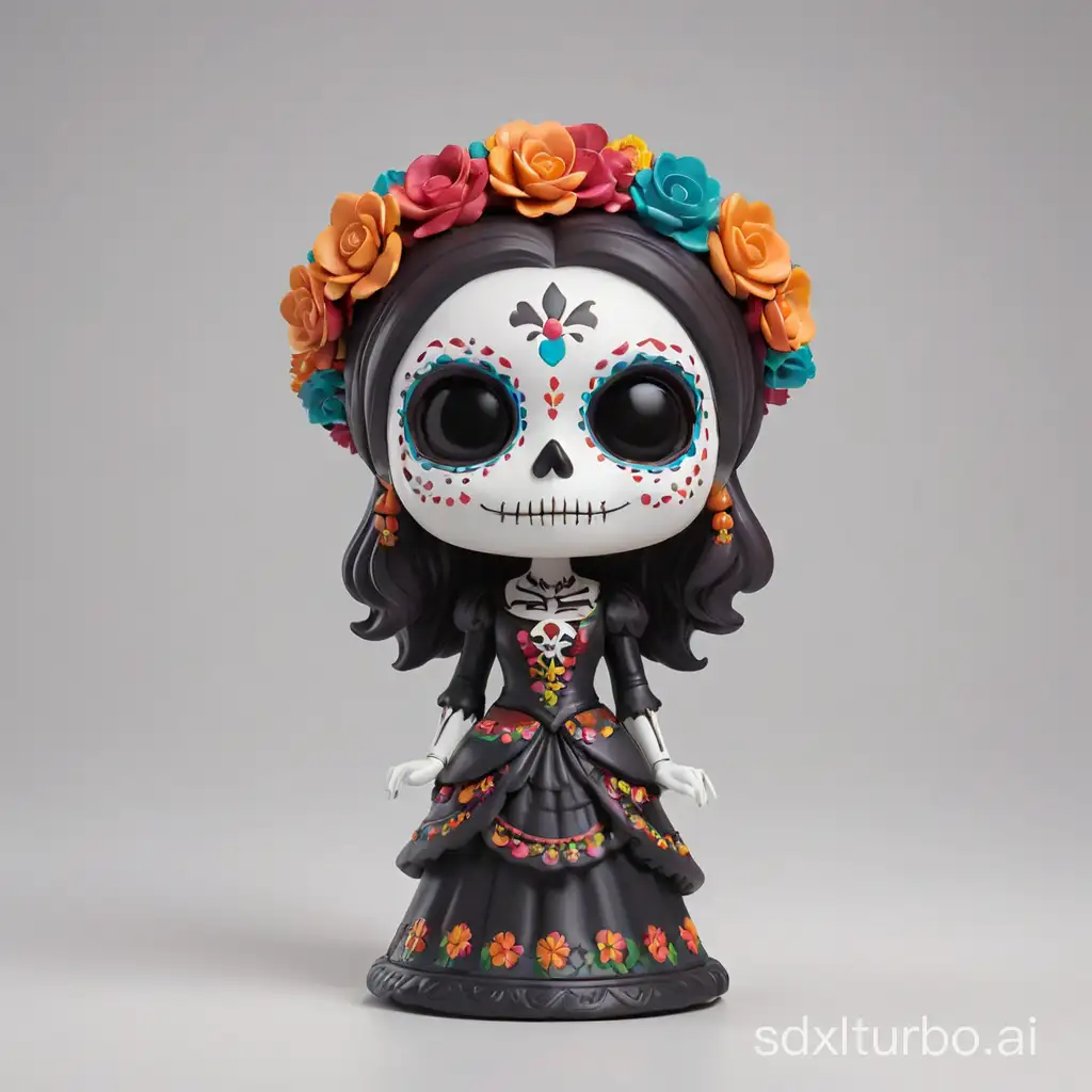 Funko pop catrina figurine, made of plastic, product studio shot, on a white background, diffused lighting, centered