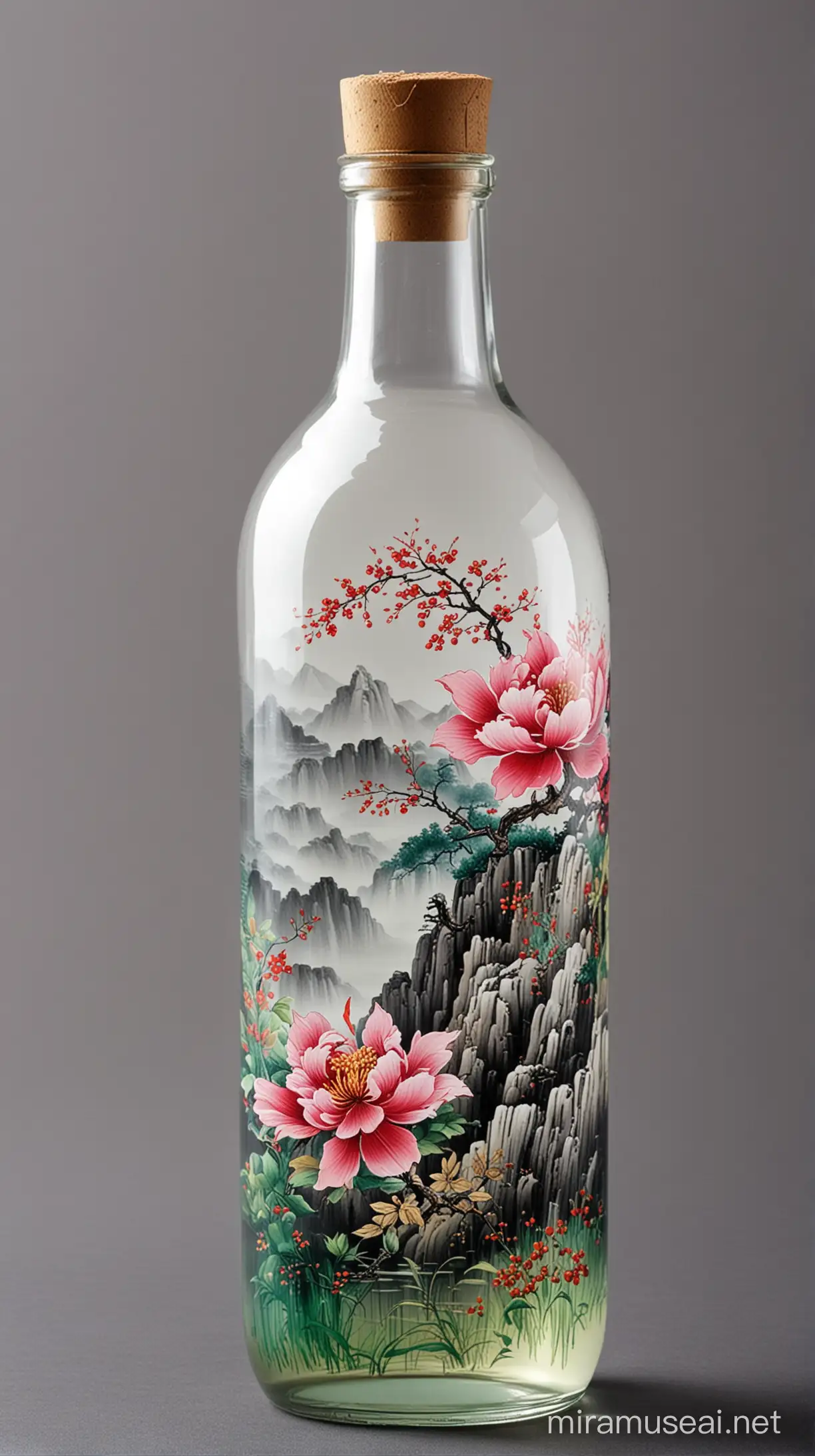 Chinese Art Painted on Glass Bottle Traditional HandPainted Elegance