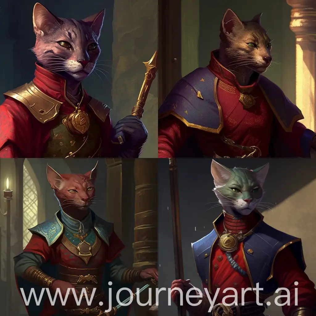 Tabaxi-Rogue-with-Rapier-and-Shield-in-Crimson-Shirt-and-Dark-Blue-Coat